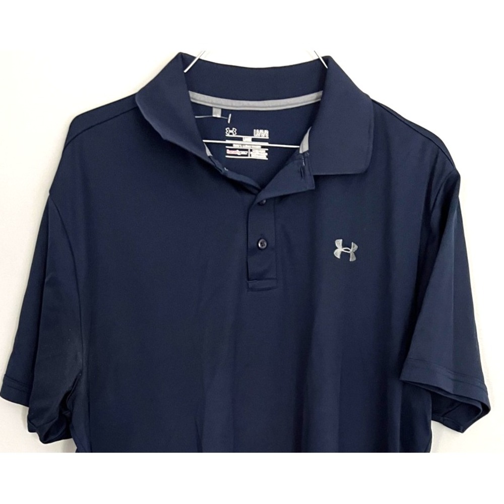 Under Armour Polo Shirt Mens Large Navy Blue HeatGear Loose Golf Performance